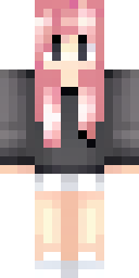 Hoodie Minecraft skin: a girl in an oversized pink hoodie and white shorts (front view, option 1)