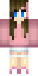 Hoodie Minecraft skin: a girl in an oversized pink hoodie and white shorts (front view, option 2)