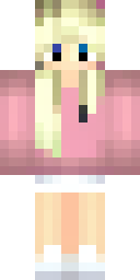 Hoodie Minecraft skin: a girl in an oversized pink hoodie and white shorts (front view, option 3)
