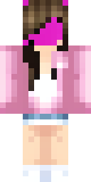 Hoodie Minecraft skin: a girl in an oversized pink hoodie and white shorts (front view, option 4)