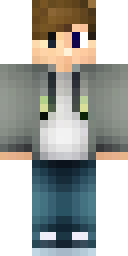 Hoodie Minecraft skin: a teen in a grey hoodie with headphones (front view, option 1)