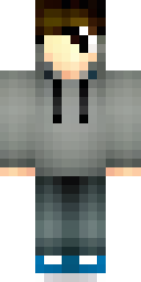 Hoodie Minecraft skin: a teen in a grey hoodie with headphones (front view, option 3)