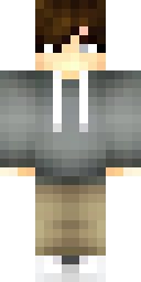 Hoodie Minecraft skin: a teen in a grey hoodie with headphones (front view, option 4)