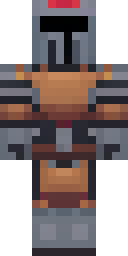 Knight Minecraft skin: a knight in dark iron armor with a red plume helmet (front view, option 3)