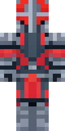 Knight Minecraft skin: a knight in dark iron armor with a red plume helmet (front view, option 4)