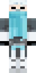 Ninja Minecraft skin: a white snow ninja with an ice blue scarf (front view, option 2)