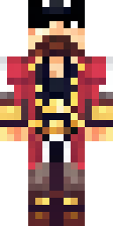Pirate Minecraft skin: a pirate captain with a red coat and a black tricorn hat (front view, option 4)