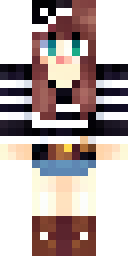 Pirate Minecraft skin: a pirate girl with a striped shirt and a bandana (front view, option 2)
