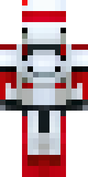 Robot Minecraft skin: a white and red mech pilot robot (front view, option 1)