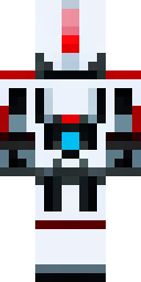 Robot Minecraft skin: a white and red mech pilot robot (front view, option 4)