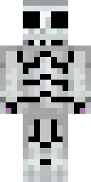 Skeleton Minecraft skin: a grey skeleton with dark eye sockets (front view, option 4)