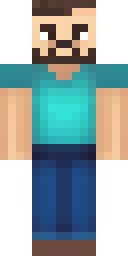 Steve Minecraft skin: steve with short brown hair, a beard, a cyan shirt and dark blue pants (front view, option 4)