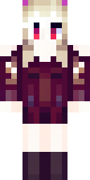 Vampire Minecraft skin: a vampire girl in a dark red dress with pale skin (front view, option 1)