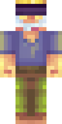 Villager Minecraft skin: a farmer villager with a big nose and a straw hat (front view, option 1)