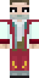 Villager Minecraft skin: a librarian villager in a white and red robe (front view, option 1)