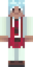 Villager Minecraft skin: a librarian villager in a white and red robe (front view, option 2)