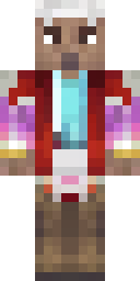 Villager Minecraft skin: a librarian villager in a white and red robe (front view, option 3)