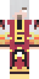 Wizard Minecraft skin: a fire wizard in a red and orange robe (front view, option 1)