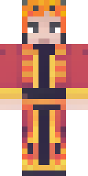 Wizard Minecraft skin: a fire wizard in a red and orange robe (front view, option 2)
