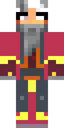 Wizard Minecraft skin: a fire wizard in a red and orange robe (front view, option 3)