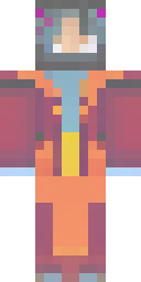 Wizard Minecraft skin: a fire wizard in a red and orange robe (front view, option 4)