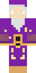 Wizard Minecraft skin: a wizard in a purple robe with stars and a pointed hat (front view, option 4)