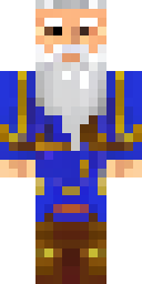 Wizard Minecraft skin: an old wizard with a long white beard and a blue robe (front view, option 1)