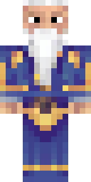 Wizard Minecraft skin: an old wizard with a long white beard and a blue robe (front view, option 3)