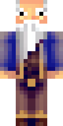 Wizard Minecraft skin: an old wizard with a long white beard and a blue robe (front view, option 4)
