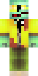 Zombie Minecraft skin: a cartoon zombie in a yellow raincoat (front view, option 2)