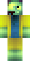 Zombie Minecraft skin: a cartoon zombie in a yellow raincoat (front view, option 3)