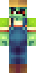 Zombie Minecraft skin: a zombie farmer in overalls with a straw hat (front view, option 1)