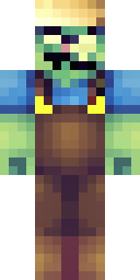 Zombie Minecraft skin: a zombie farmer in overalls with a straw hat (front view, option 2)