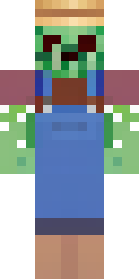 Zombie Minecraft skin: a zombie farmer in overalls with a straw hat (front view, option 3)
