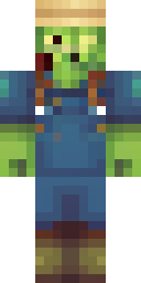 Zombie Minecraft skin: a zombie farmer in overalls with a straw hat (front view, option 4)