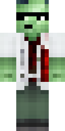Zombie Minecraft skin: a zombie scientist in a ripped lab coat (front view, option 1)